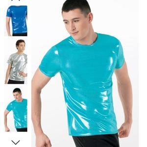 Weissman 6670 metallic crewneck  T shirt boys men's adult medium turquoise